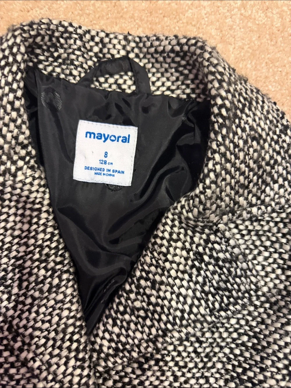 Mayoral Black and White Tweed Pea Coat